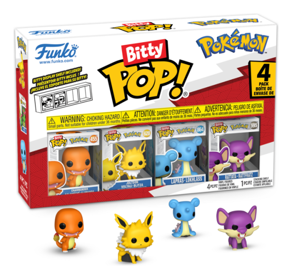 Bitty POP!: Pokémon Charmander 4‑Pack – Charmander, Jolteon, Lapras & Rattata